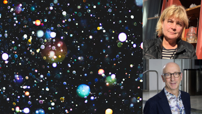 Collage stjärnhimmel, porträtt Åsa Lindholm Dahlstrand och Lars Stenqvist 