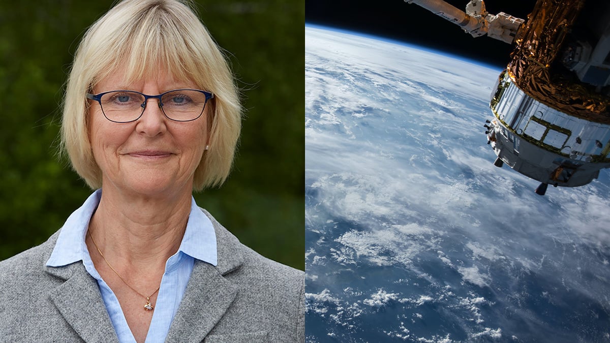 Anna Rathsman till vänster satellit i rymden till höger