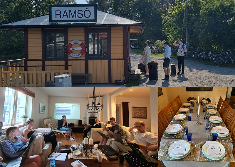 Collage Ramsö, soffhäng och dukat bord